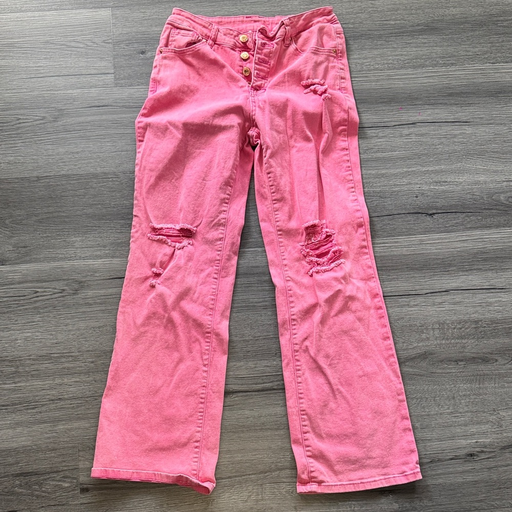Stylish Pink Distressed Women Jeans